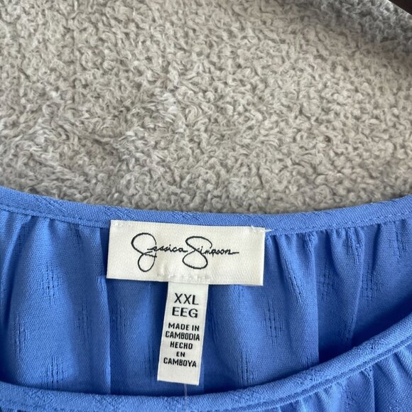 NEW Jessica Simpson XXL Blue Textured Long Sleeve Blouse Chiffon Blouse - Picture 6 of 11